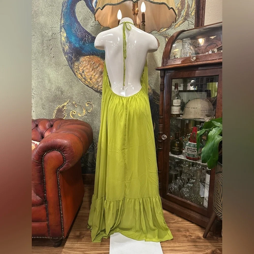Love & Lemonade Lime Green Halter Maxi Dress Large - Picture 5 of 10